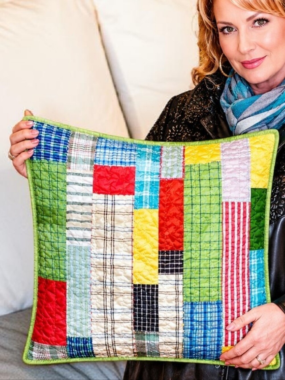 Pottery Barn Kids Colorful Patchwork Quilted Square Sham.